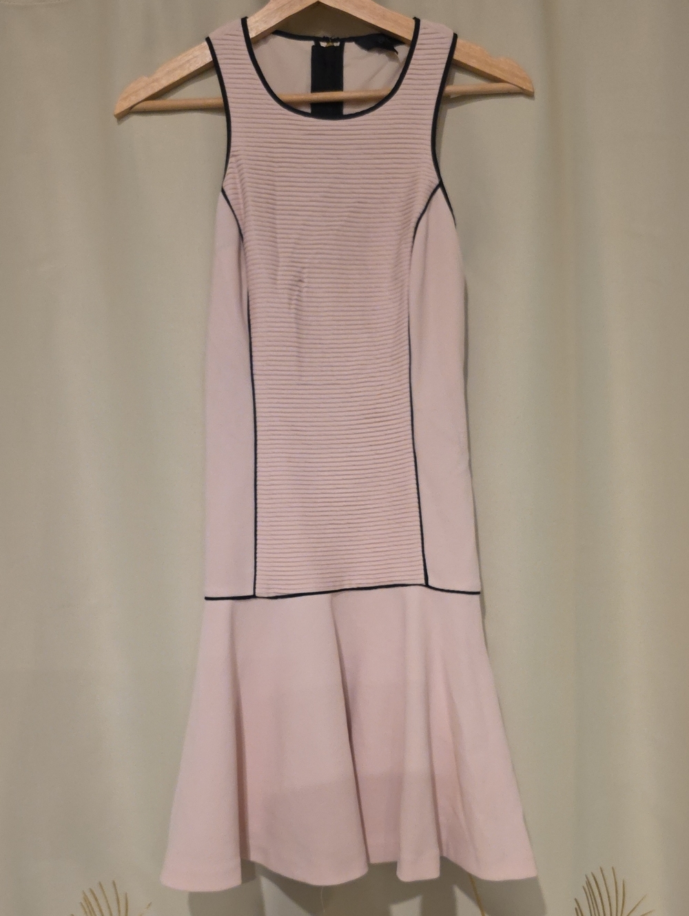 Banana Republic Pale Pink Sleeveless Fit-and-Flare Dress with Navy Trim